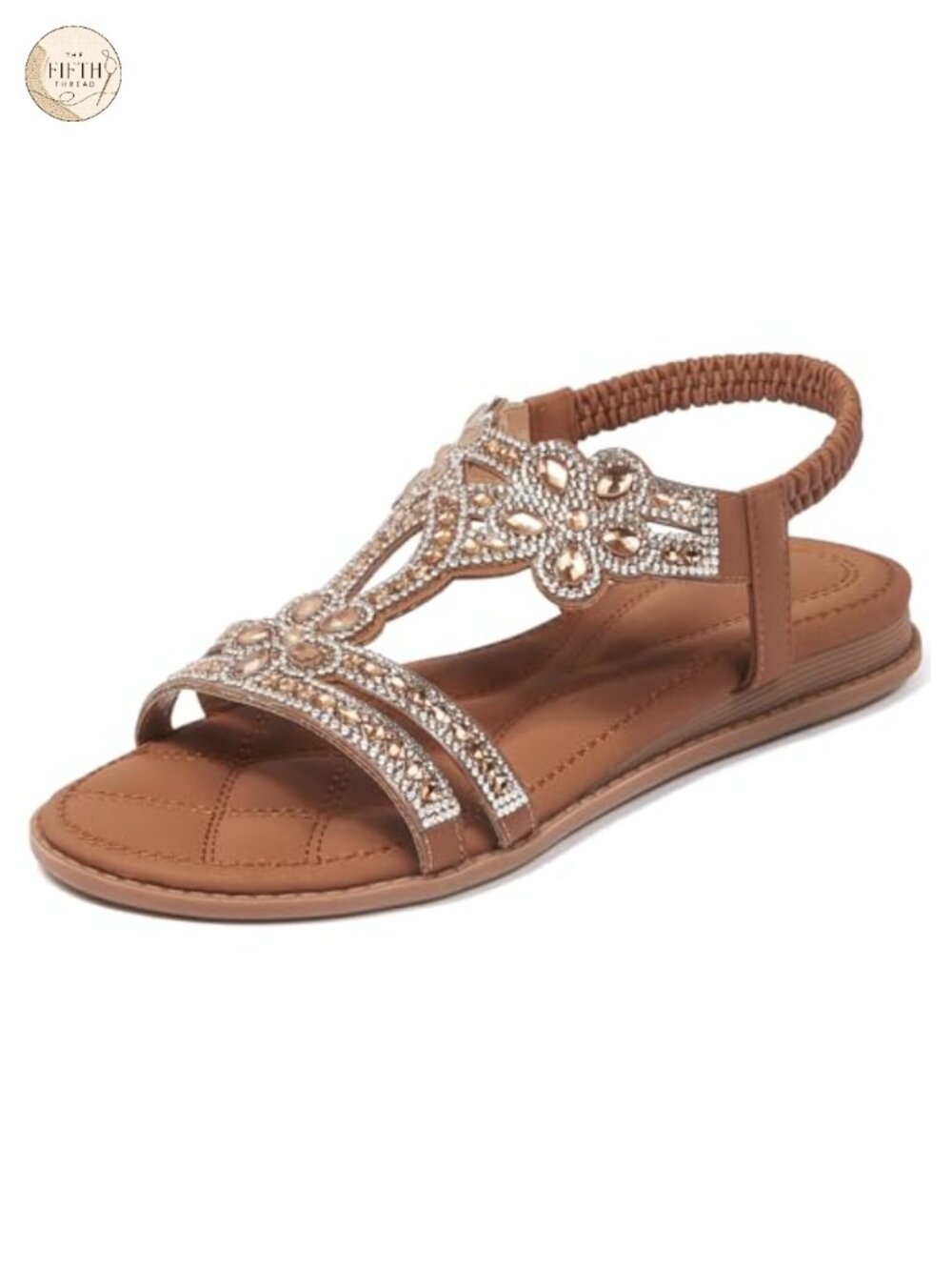 Rhinestone Strappy Flat Sandals Faux Leather Open Toe Elastic Ankle Strap